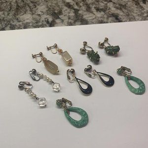 Lot Of 5 Vintage - Modern Clip On Screw On Non Pierced Costume Dangle Earrings